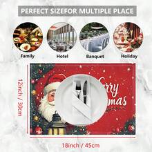 1 Stück/4 Stücke/6 Stücke Weihnachtsmann Muster Leinen Tischsets, geeignet für Esszimmertisch, Weihnachten, kann als Weihnachtsgeschenk, Weihnachtsdekoration verwendet werden, ganzjährig einsetzbar, moderne waschbare Tischdekor, Raumdekoration, Tischsets, Untersetzer, Küchen- und Esszimmertischmatten, Innen- und Außenpartydekoration, Heimdekoration, ideales Geschenk