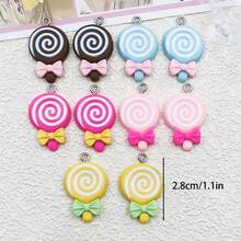 10pcs Cute Cartoon Lollipop Charms, Round Resin Pendant With Hole, Suitable For DIY Jewelry Making Accessories, Jewelry Making Pendants