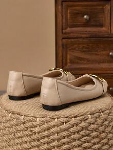 WHDXY 1 Pair Women's Square Toe Slip-On Flats, New Summer Flat Shoes With Metal Buckle, Casual Loafers, Fashionable & Elegant For Party And Daily Wear