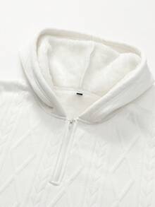 Autumn/Winter Thickened Half-Zip Hoodie Sweatshirt For Men, Wheat Ear Pattern, Heavyweight Loose Casual Jacket - White - View 3