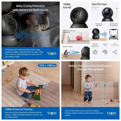 by TP - Link - Cmara de  para Monitor de beb, cmara de Mascotas con deteccin de Movimiento, 1080P, Audio de 2 vas, visin Nocturna, Almacenamiento de Nube y Tarjeta, Funciona con