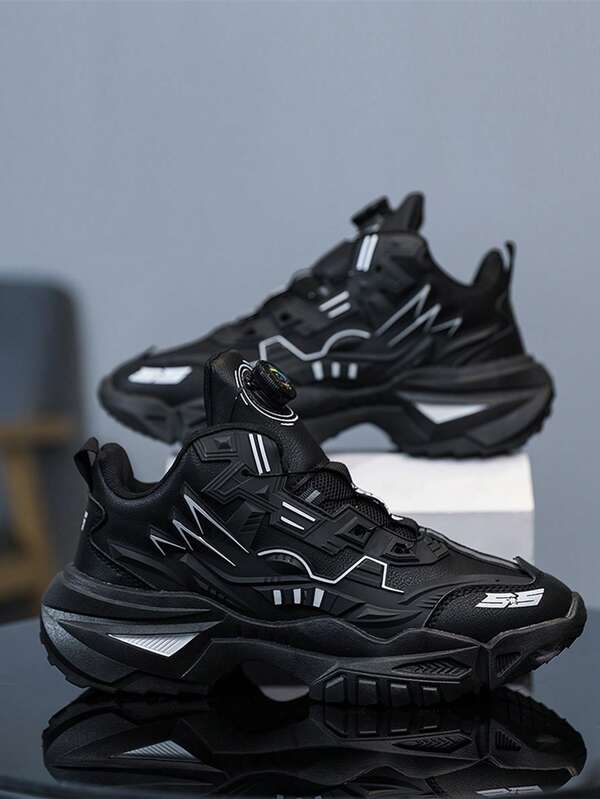 Men's Fashionable Thick-Soled Casual Sports Shoes, Comfortable And Breathable Rotating Buckle Design Casual Shoes