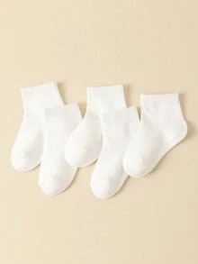 5 Pairs White Basic Crew Socks, Minimalist Children Socks, All Season - White - View 7