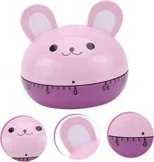 1Pz Súper lindo Animal Temporizador De Conejo Color Rosa con Morado Mecánico Reloj Despertador Manual Para Cocinar Hornear - Rosa - Ver 3