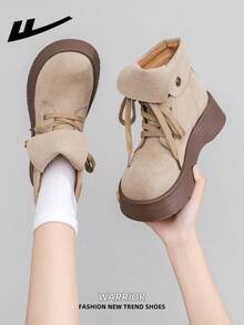 WARRIOR 女式 1 双厚底靴，2025 年秋季新品，-On Design，厚底，时尚短靴，户外穿着，时尚靴子，复古英伦风格，卡其色短靴