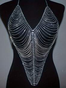 1 buc lanț de piept boem sexy cu ciucuri cristaline strălucitoare, colier de bijuterii pentru bikini pentru club de noapte, petrecere pe plajă