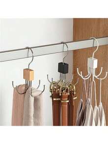 Belt Hanger, 6 Hook Belt Organizer, Rotating Tie Hanger With Wooden Base And Steel Hooks For Hats, Bags, And Scarves, Foldable And Compact,6-Claw Hanging Hook, Coat Hook, Scarf Hook, Belt Hook, Cabinet Storage Rack, Entryway Coat Rack Hook, Back-To-School & Home Essential,No Drill Multifunctional Rack For Belts, Ties, Underwear, Bags, Scarves,Clothing, Storage Hook