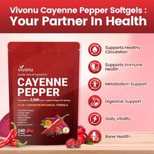 Cayenne Pepper Softgels Supplement – 12-In-1 Botanical Formula With Vitamin E, D3 + K2, Grape Seed, Hawthorn Berry, Beetroot, Berberine & Turmeric – Supports Circulation, Heart & Vascular Wellness – 240 Softgels (80-Day Supply) - Pack of 1 - 查看 3