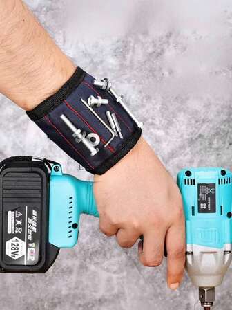 1 件便携式腕式工具架，带 5 条磁条，磁性腕带用于固定工具、螺丝、钉子、螺栓、钻头，适用于木工、电工、汽车修理、家具组装