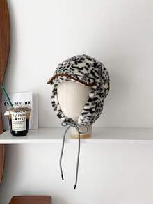Faux Fur Ushanka Leopard Print Fluffy Trapper Hat, Retro American Style, Warm Outdoor Earflap Aviator Cap For Women & Men, Vintage Design, Versatile - Multicolor - View 3