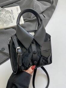 Túi xách nhỏ thời trang tối giản dành cho người đi làm, Túi đeo chéo vai chất lượng cao màu trơn dành cho nữ - màu đen - Xem 9