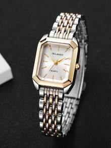 2pcs/Set Women's Luxury Petite Square Dial Stainless Steel Band Quartz Wrist Watch, Fashion Minimalist Stylish - Multicolor - View 6