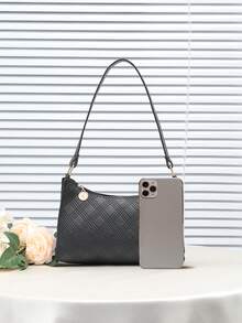 Fashionable Casual Embossed Underarm Bag/Shoulder Bag For Women, Versatile For Daily Wear - Black - View 5