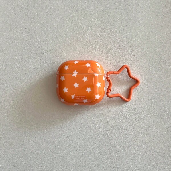 Orange Star Pattern Earphone Case, Bright Color Earphone Box, IMD Shockproof Earphone Protective Cover Suitable For AirPods 1/2/3/4/Pro