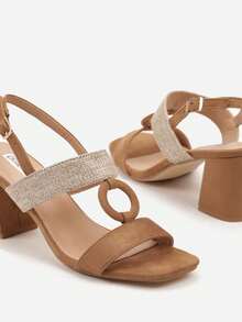 Sandálias de Salto com Trança e Decoração Redonda - Camelo - Ver 6
