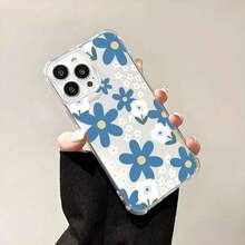 Funda transparente anticaídas con diseño floral azul para teléfono. Compatible con los modelos 17, 16, 15, 14, 13, 12/16, 14 Plus/17, 12 Pro/17, 12 Pro/17/11/11 Pro - Colores mixtos 1 - Ver 2