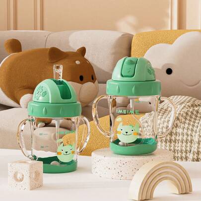 1pc 180ml/220ml Cartoon Weighted Ball Kids Cup, Cute Baby Training Cup, Leak-Proof Anti-Drop Transparent Durable With Comfortable Handle, Convenient To Carry, Suitable For School, Kindergarten, Home, Outdoor Use