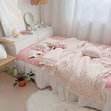 Muslin Duvet Cover With Ruffled Edges, 1 Piece Cotton Comforter Cover 47X59'', Pattern 2-Layer Gauze Bedding, No Quilt Or Pillowcases, Bedroom Essential - 小粉紅碎花 - 查看 6