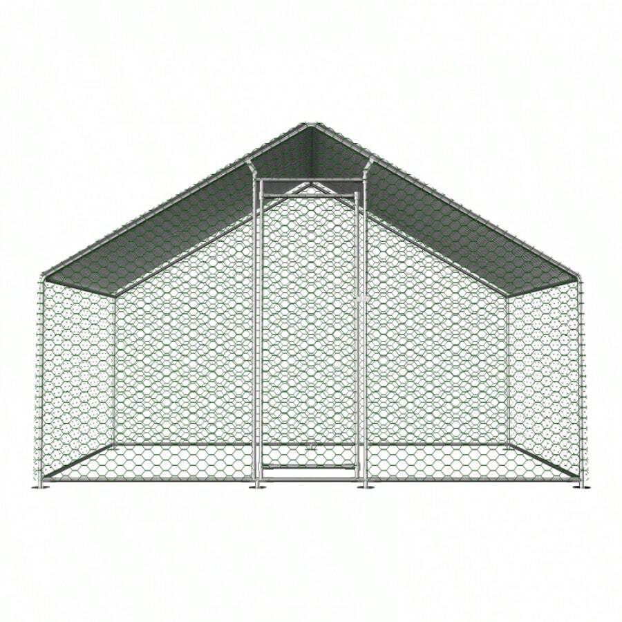 3x2x2m Free-Range  With Safety Lock And Waterproof PE Tarpaulin, Metal Run Enclosure For Chickens, Rabbits, And Other Small Animals. - Silver - View 1