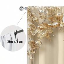 2 Pcs Polyester Light Filtering Curtains - High Definition White Gold Flower Pattern Printing For Bedroom, Living Room, Office And Home Decor, Rod Pocket Design - Multicolor - View 8