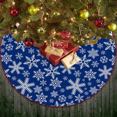 1件蓝色雪花图案圣诞树裙，涤纶纤维材质，适合节日和主题派对装饰，非常适合家居、办公室和房间的节日装饰，传统圣诞树垫，场景装饰，节日氛围装饰，家庭办公室装饰，圣诞礼物，主题派对装饰，圣诞装饰厨房地毯