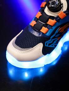 GUANGLAN 7-Color USB Charging Luminous Shoes For Boys, Children's Sports Shoes, Middle & Big Kids Breathable Lighted Shoes, Suitable For Halloween, Christmas Gifts, Spring/Summer/Autumn, Cartoon, Toddler/Little/Big Kids, Unisex Casual/Sports/Sneakers, Black Stylish New Flashing Shoes For Little Girls - Orange - View 4