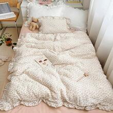 Muslin Duvet Cover With Ruffled Edges, 1 Piece Cotton Comforter Cover 47X59'', Pattern 2-Layer Gauze Bedding, No Quilt Or Pillowcases, Bedroom Essential - 茶花 - 查看 12