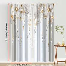 2片装涤纶遮光窗帘 - 高清白金花卉图案印花，适用于卧室、客厅、办公室和家居装饰，杆袋式设计，90克