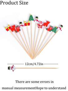 100/50pcs Christmas Toothpick Set, Suitable For Appetizers, 4.7 Inch Natural Bamboo Skewers, Applicable For Christmas, Winter Holiday Parties, Valentine's Day, New Year Cakes, Desserts, Fruits, Christmas Party Decor
