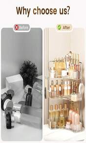 Kinkota Corner Bathroom Counter Organizer 3-Tier Bathroom Organizer Countertop With Hooks Perfume Organizers Storage Shelf For Makeup &Amp; Skincare Dresser-Clear - ColorA - 查看 6