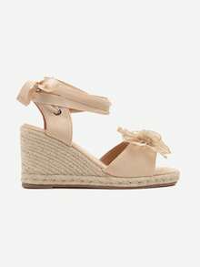 Espadrilles compensées à fleurs 3D pour femmes - Été/Plage, Casual - Beige - Voir 3