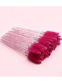 50pcs/1pc Disposable Eyelash Brush, Mascara Wand, Eyelash Brush, Eyelash Extension Brush, Eyebrow Eyeshadow Eyebrow Makeup Supplies Set Cleaning Glitter Application Tool Accessories, Straw Brush - Multicolor - View 3