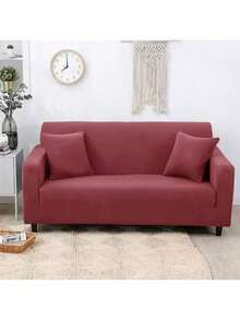 1件纯色牛奶丝弹力沙发套，现代四季通用全包覆式沙发套，宠物友好型家居装饰，可机洗，适用于单人、双人、三人、四人沙发 - 酒紅色 - 查看 4