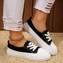 2025 Autumn New Canvas Shoes Women Lace-Up Rubber Sole Criss-Cross Strap - Black - View 3