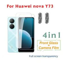 2+2 piezas Protector de pantalla de vidrio templado + Protector de lente de cámara, dureza 9H, anti-arañazos, a prueba de huellas dactilares, compatible con Huawei Pura 70/80, Pura 70 Pro/80 Pro, Pura 70 Ultra/80 Ultra, Y73 - transparente - Ver 9