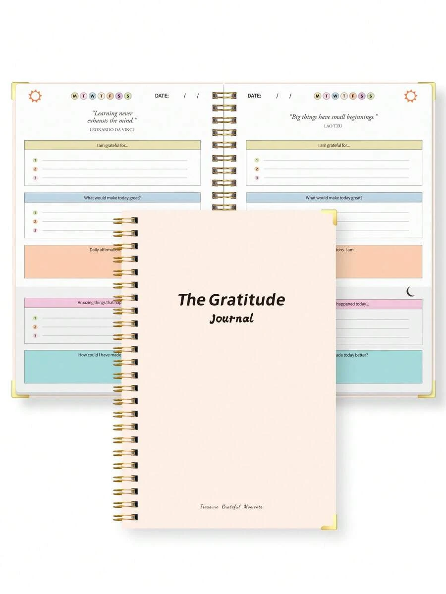 Trees Diario de gratitud colorido 2026 de 5 minutos, diario de gratitud diario simple sin fecha para la felicidad, la atención plena y la afirmación, + pegatina de índice colorida, para el trabajo y el hogar, regalos para amigos y familiares - Beis - Ver 1