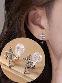 1 对时尚简约四角星方晶锆石铜夹式耳环，适合女士，无需穿孔，高端优雅设计，适合日常佩戴和节日礼物 - 耳夾 - 查看 13
