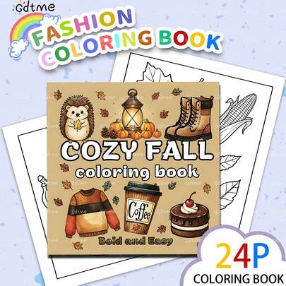 GDTME 温馨秋日：1本，24页，升级加厚120克珠光纸。专为成人和儿童设计，可爱的图案和简洁的线条有助于缓解压力和情绪，是家庭聚会、派对、万圣节、感恩节、圣诞节的理想礼物，也可用于房间装饰。尺寸：7.9*7.9英寸。