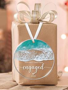 1pc Our First Christmas Engaged 2025, Car Rearview Mirror Ornament, Christmas Car Decor, Ocean Style Wave Transparent Acrylic Decor, Christmas Tree Hanging Decor, Christmas Wedding Home Ornament For Couples, Xmas Newlywed Engaged Gifts - 1111 - View 8