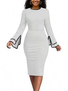 Church Dress Flared Sleeve Midi Pencil Dresshalloween - 996trắng - Xem 9