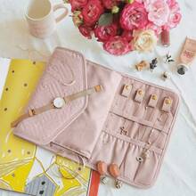 Travel Jewelry Organizer Roll Foldable Jewelry Case For Journey-Rings, Necklaces, Bracelets, Earrings(Jewelry Not Included), Jewellery Travel Case, Travel Jewelry Case, Jewelry Pouch, Mini Jewelry Travel Case, Journey Organizer, Compact Jewelry Pouch, Foldable Design, Sleek Storage, Lightweight Material, Durable Fabric, Earring Organizer, Bracelet Keeper, Jewelry Lovers, Organized - 粉色 - 查看 2