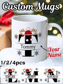 Customized A-Z Ceramic Coffee Mug, Personalized Name & Text Monogram Mug, 11oz Initial Letter Cup, Cold & Hot Beverage Cup, Unique Gift For Birthday, Christmas, New Year, Valentine's Day, Mother's Day, Holidays, Home Decor, Personalized Gift, Christmas Gift, Room Decor, Home Decor, Kitchen Decor, Gift For Him, Gift For Her, Gift For Mom, Gift For Dad, Holiday Calendar - 330ml Regular Font Letter Mug - View 10