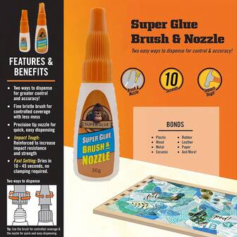 Super Glue, With Brush And Nozzle Applicator, Transparent Glue, 12g/30g. Suitable For Projects And Repairs, Multi-Purpose And Fast Curing. It Can Be Used For Ceramic Restoration, Safety. Suitable For Shoes, Plastic, Leather, Glass, Model, Metal, Wood, Ceramics, Mugs, Clay Plates, Etc.