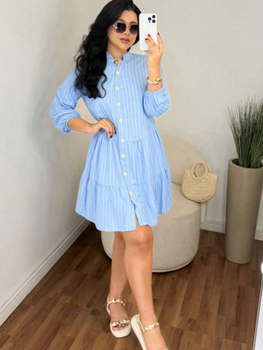 Women's Thin Striped Blouse Loose Lightweight Comfortable Summer Beach Casual Chic - 淺藍色 - 查看 1