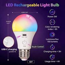 1 个 LED 可充电灯泡，带远程电池控制，适用于灯、护眼照明、智能 RGB 变色灯泡、E26 底座，适用于露营、徒步旅行、钓鱼、假期、汽车、大学、运动、家庭、派对、客厅、卧室、音乐节、飓风紧急情况 - 星星 - 查看 4