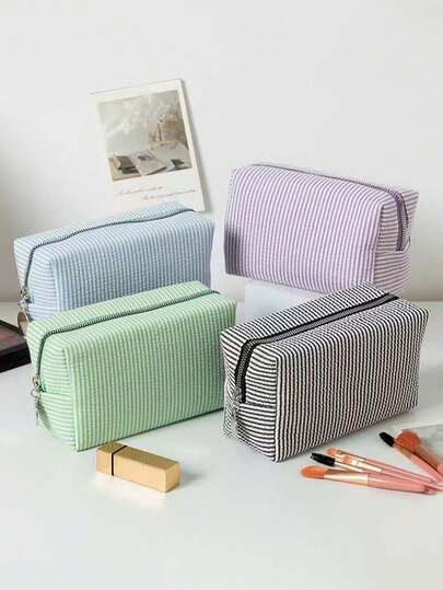 3 piezas Bolsa de cosméticos de viaje, Bolsa de almacenamiento de gran capacidad a rayas, Bolsa de almacenamiento portátil de mano, Bolsa de almacenamiento de cosméticos, Bolsa con cremallera multifunción, Accesorios de almacenamiento de cosméticos, Contenedor de almacenamiento de viaje, Adecuado para cosméticos, artículos de tocador, productos de cuidado de la piel, papelería de oficina, etc., Regalos de vacaciones, Regalos de Navidad, Regalos para mujeres.