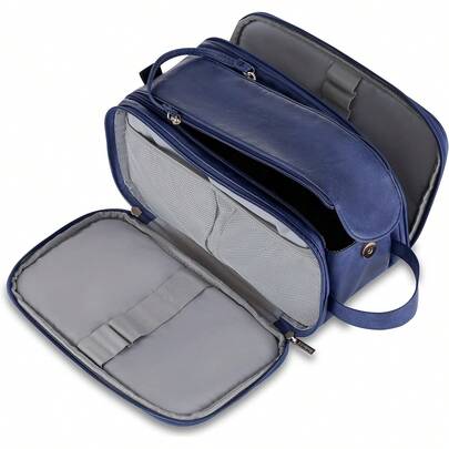 Neceser de Hombre Grande, Kit de Afeitado de Viaje, Bolsa de Maquillaje Impermeable de PU, Organizador