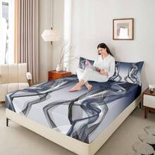 - Juego de sbanas ajustadas de color azul para nios y nias, juego de sbanas abstractas de 16 pulgadas de profundidad con tiras de microfibra suave y transpirable, con 1 funda de almohada - Azul + Individual - Ver 6