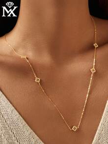 1pc 925 Sterling Silver Personalized Sexy Y-Shaped Tassel Necklace, Sweater Chain, Inlaid With Sparkling Zirconia Four-Leaf Clover Decor, Adjustable Delicate Chain Design, Crafted For Women. Elegant For Daily Wear And Party Gifting, Women's Gift, Birthday, Girlfriend, Best Friend, Anniversary, Valentine's Day Jewelry Gift. - Style 1 - View 1