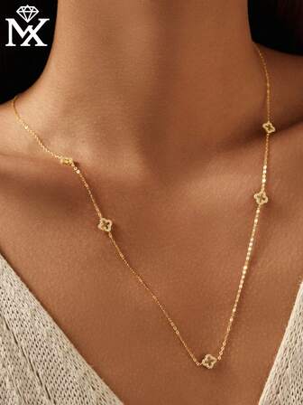 1 pieza Collar de borla con forma de Y de plata de ley 925, cadena de suéter, incrustado con un trébol de cuatro hojas decorado con circonita brillante, diseño de cadena delicada ajustable, hecho para mujeres. Elegante para uso diario y regalo de fiesta, regalo para mujeres, cumpleaños, novia, mejor amiga, aniversario, joyería de regalo del Día de San Valentín.